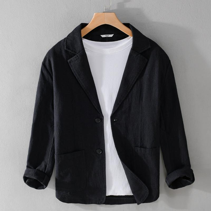 Frühling Sommer Herren Jacken Lässig Atmungsaktiv Lässige Baumwolle Leinen Jacken Koreanischer Stil Jugend Knopfjacke XXXL schwarz