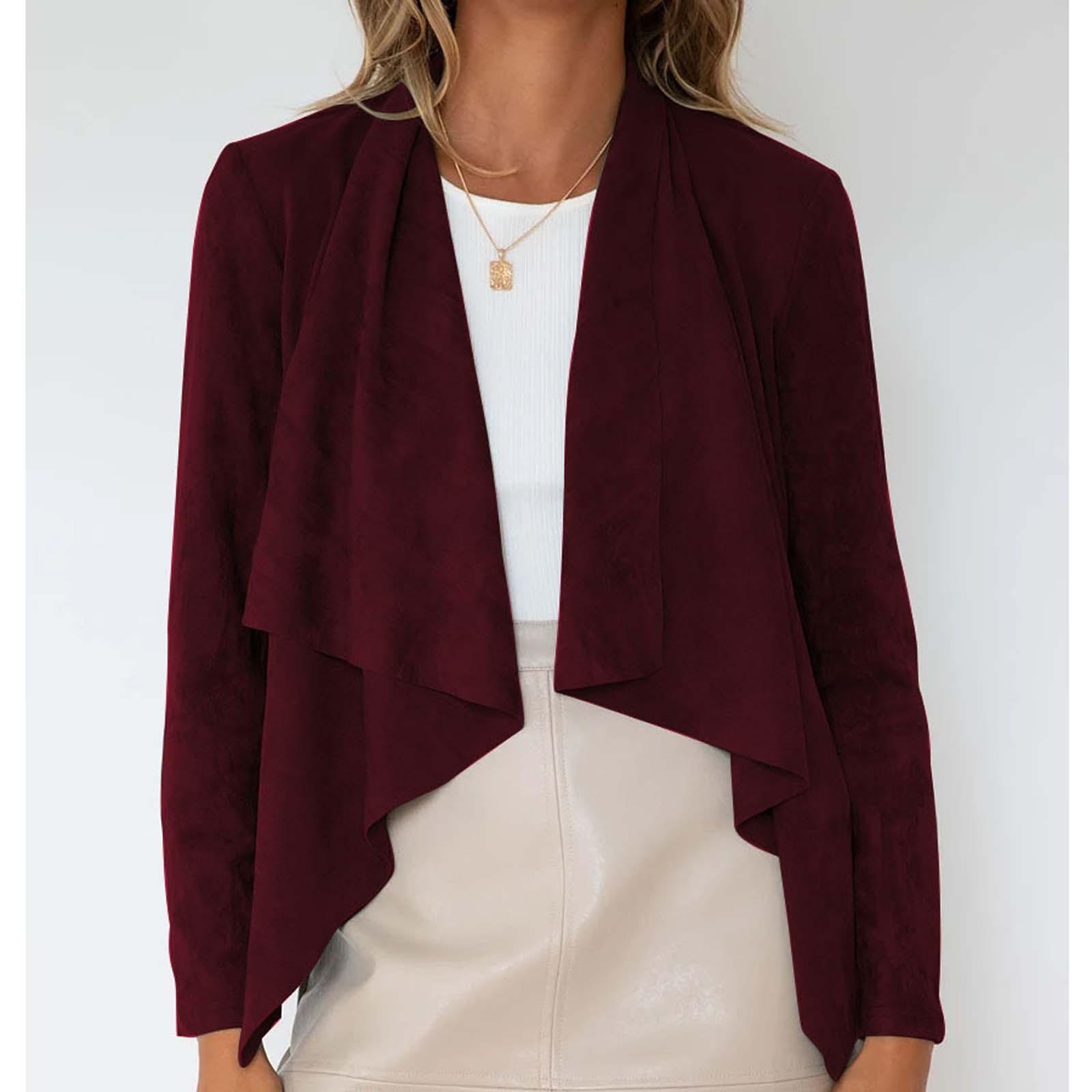 Lässige, einfarbige, langärmlige Jacke mit Hirsch-Imitat für Damen, modische, lockere Jacke XXL weinrot