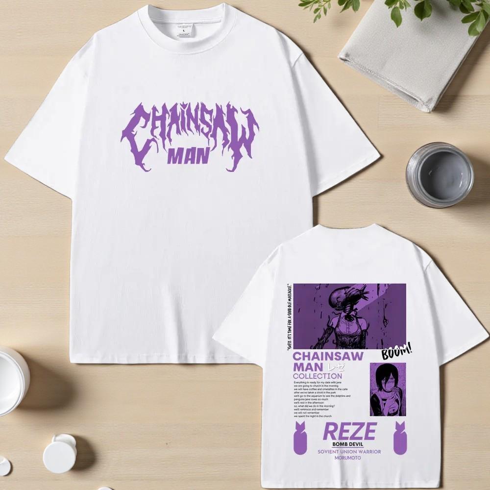 Reze Bomb Devil Chainsaw Man Grafik T-Shirt Herren Damen Baumwolle Rundhals Kurzarm T-Shirt Große Größen Damen Oberteile Sommer Freizeit Damen Herren Kleidung M schwarz