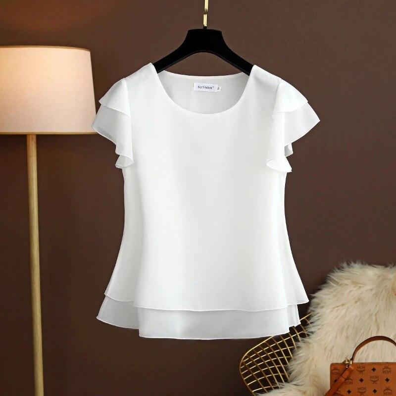 Sommer Übergroße lockere und dünne lässige Bluse Top Kurzarm Chiffon Top Weiße Bluse Grüne Damen Tops XXXXXL weiß