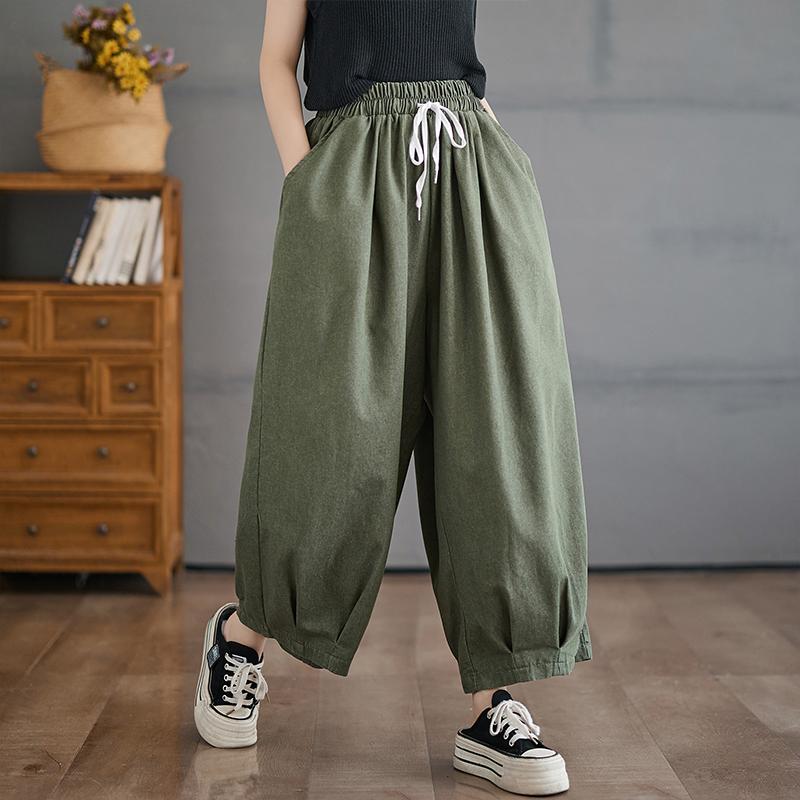 DIMANAF 2025 Sommer Übergröße Damen Hose Hose Locker Weitbeinige Hose Lässig Uni Vintage Große Größe Jeans XL grün