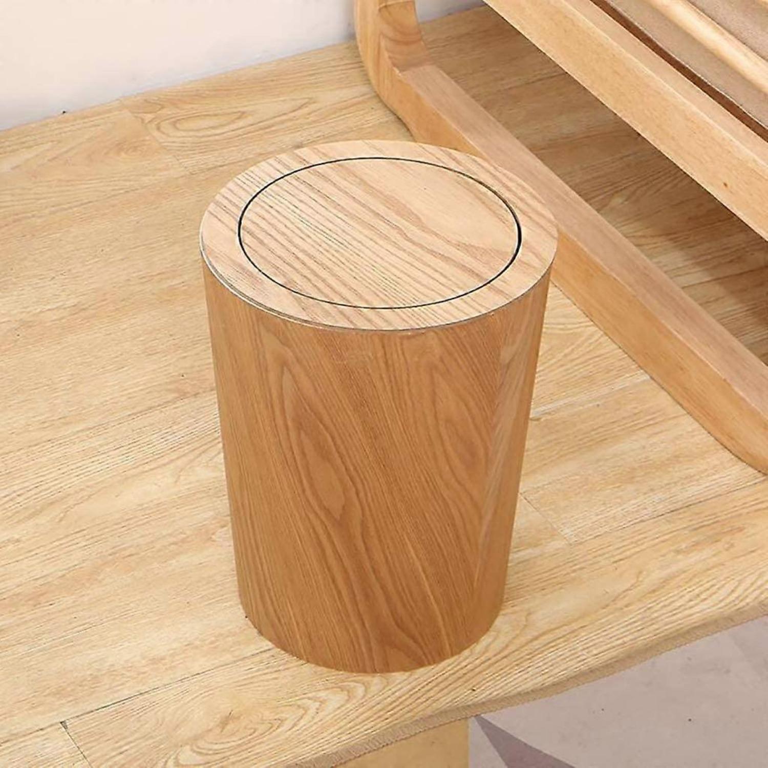 Hölzerner Mülleimer mit Schwingdeckel, Runder Küchenmülleimer, Japanischer kleiner Mülleimer für Wohnzimmer, Büro, Badezimmer Log color