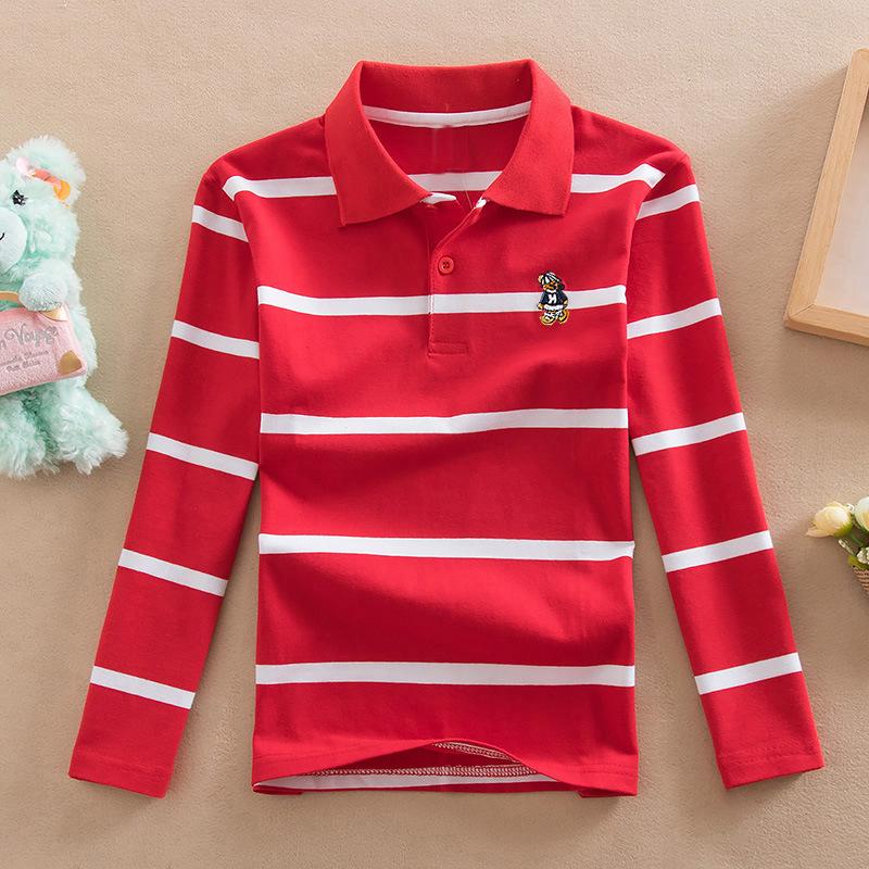 YUBAOBEI Jungen Poloshirt Frühling und Herbst Kinderkleidung Langärmliges Revers Streifen T-Shirt für 1-13 Jahre alte Kinder 20/150cm rot