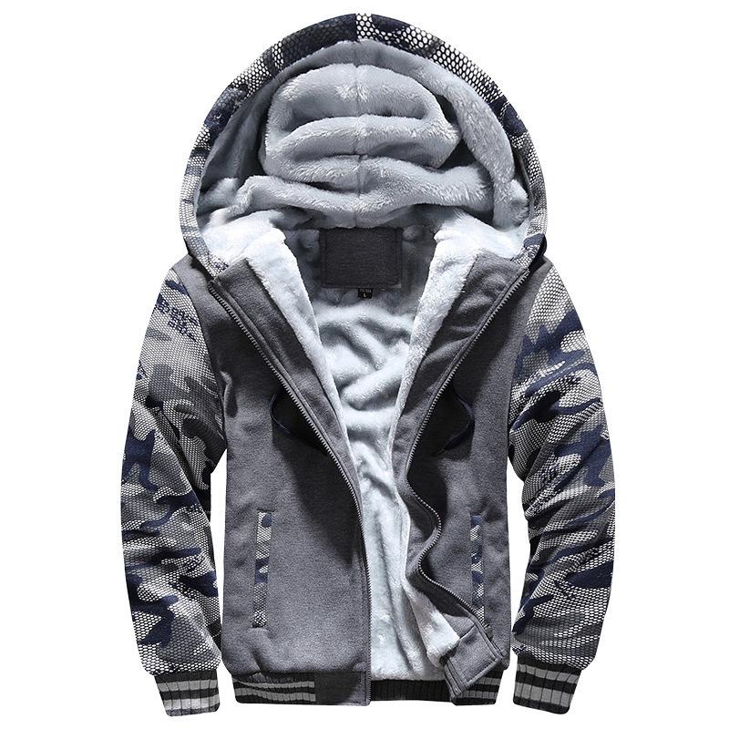Herren Winterjacke Verdicken Jacken Mit Kapuze Fleece Langarm Daunenjacke Mann Casual Streetwear Herrenbekleidung XS dunkelgrau