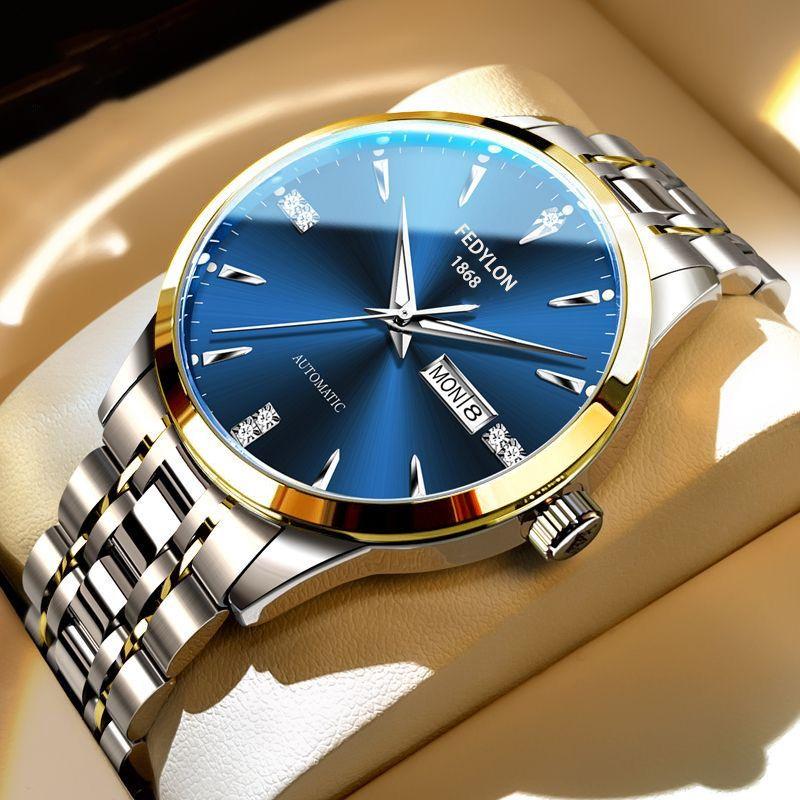 Herrenuhr Herren Quarz Herrenuhr Markenuhr Mittelschüler Stahlband Vollautomatische Nicht-mechanische Uhr Wasserdicht minimum blue