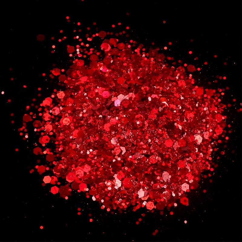 50 gr/paket Laser Pulver Nagel Glitter Pulver Sechseck Pailletten Glänzende Nail art Dekoration rot