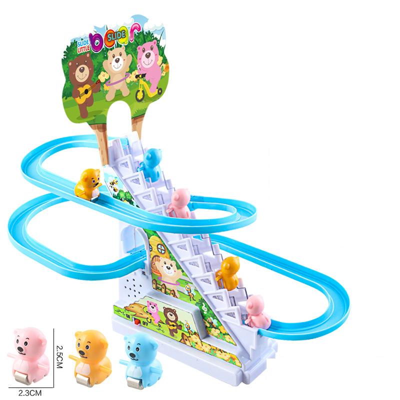 Kinder Spaß Spielzeug Kleine Ente Pinguin Elektronisches Treppensteigen Bahn Spielzeug Licht Musikalisches Rutschbahn Bahn Achterbahn Baby Pädagogisches Geschenk blue