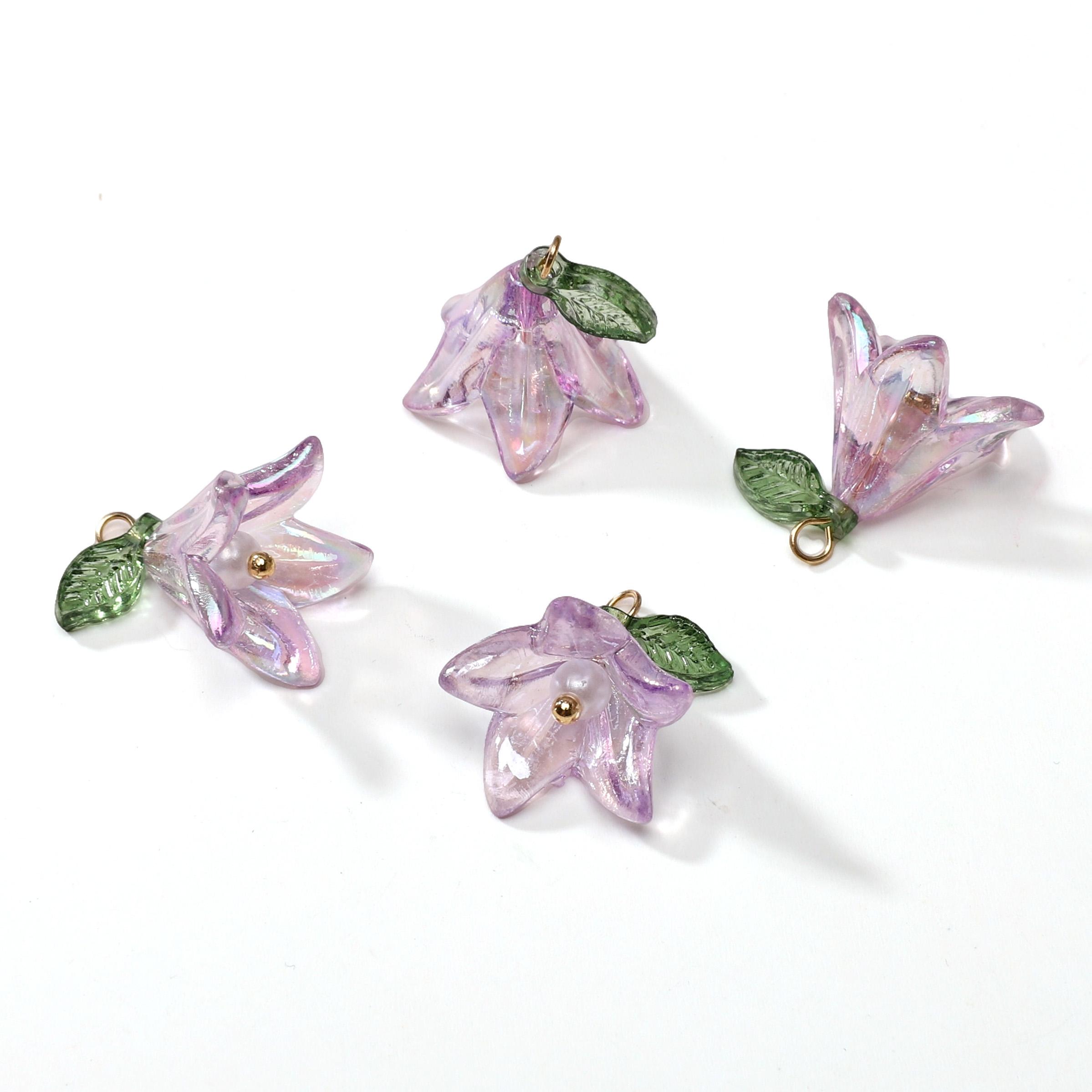 2/10 Stück Lilienanhänger Perle Acrylperlen Für DIY Halskette Armband Ohrringe Schmuckherstellung Bastelzubehör 10pcs violett