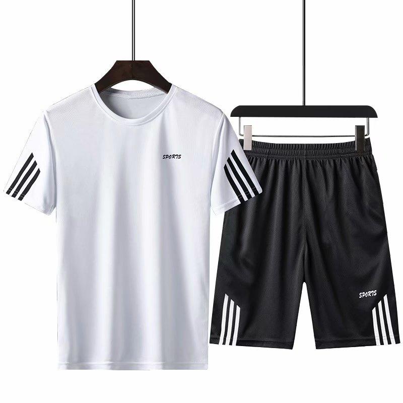 Casual Anzug Jogginghose Sommer Solide Streifen Trainingsanzug Zwei Stück T-shirts + Shorts Herren Sportswear Jogger Slim Fit Sportsuit L weiß