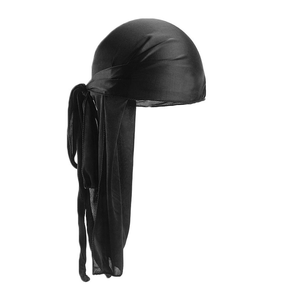 Verstellbarer Seiden-Durag Elastischer Turban Hijab Mode Piratenhut Herren Damen schwarz