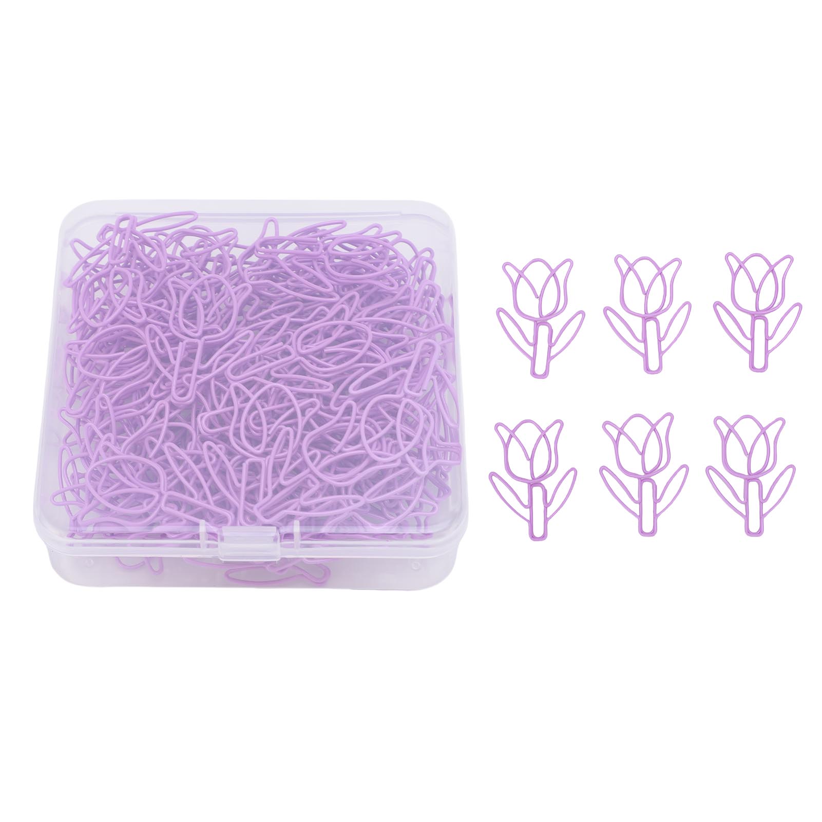 80 Stück Blumenförmige Büroklammern Großpackung Mini Farbige Lesezeichen Klemme mit Transparenter Box Schulbedarf Lila violett