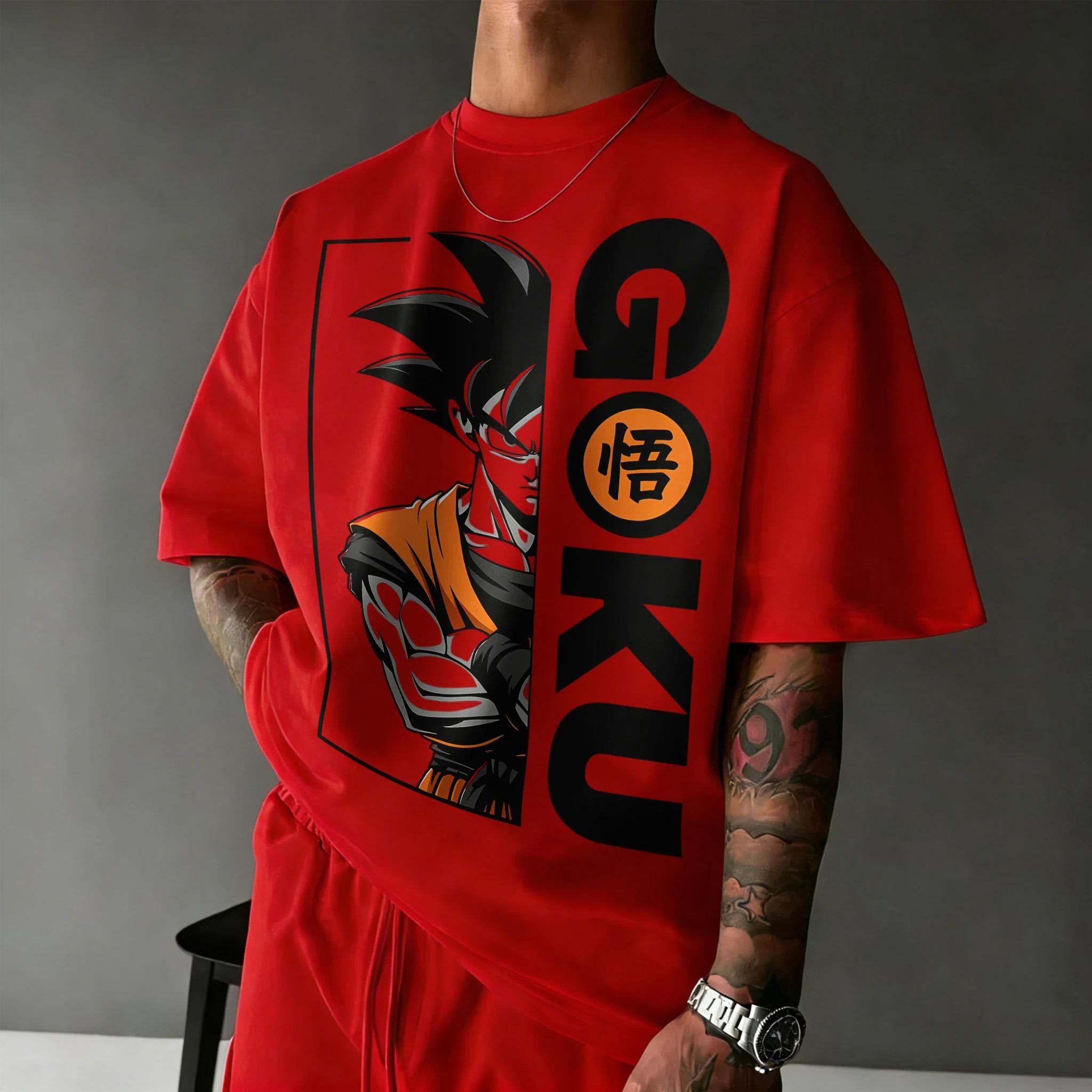 2026 Neues Sommer Dragon Ball 40. Jubiläum Wukong 100% Baumwolle Anime Aufdruck T-Shirt Übergröße Lässig Streetwear Unisex Y2k XXXL red