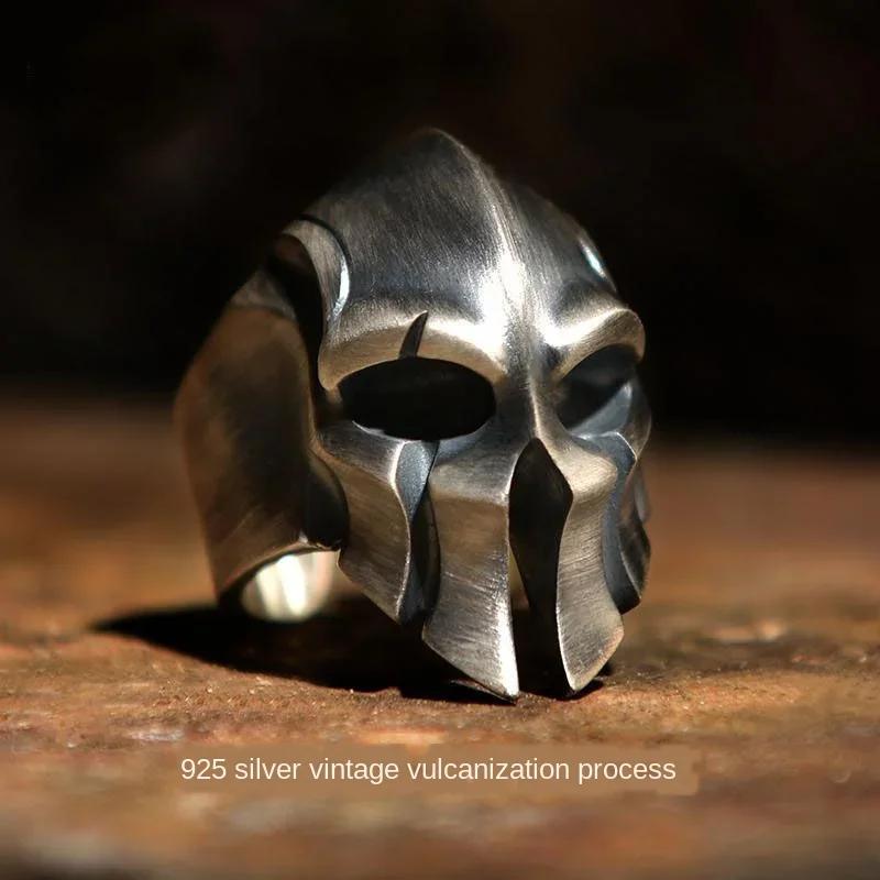 Original Spartanerhelm Ohne Einlage Übertrieben Dominierend Retro Herrenringe Neu Im Öffnung Verstellbarer Ring Schmuck resizable black