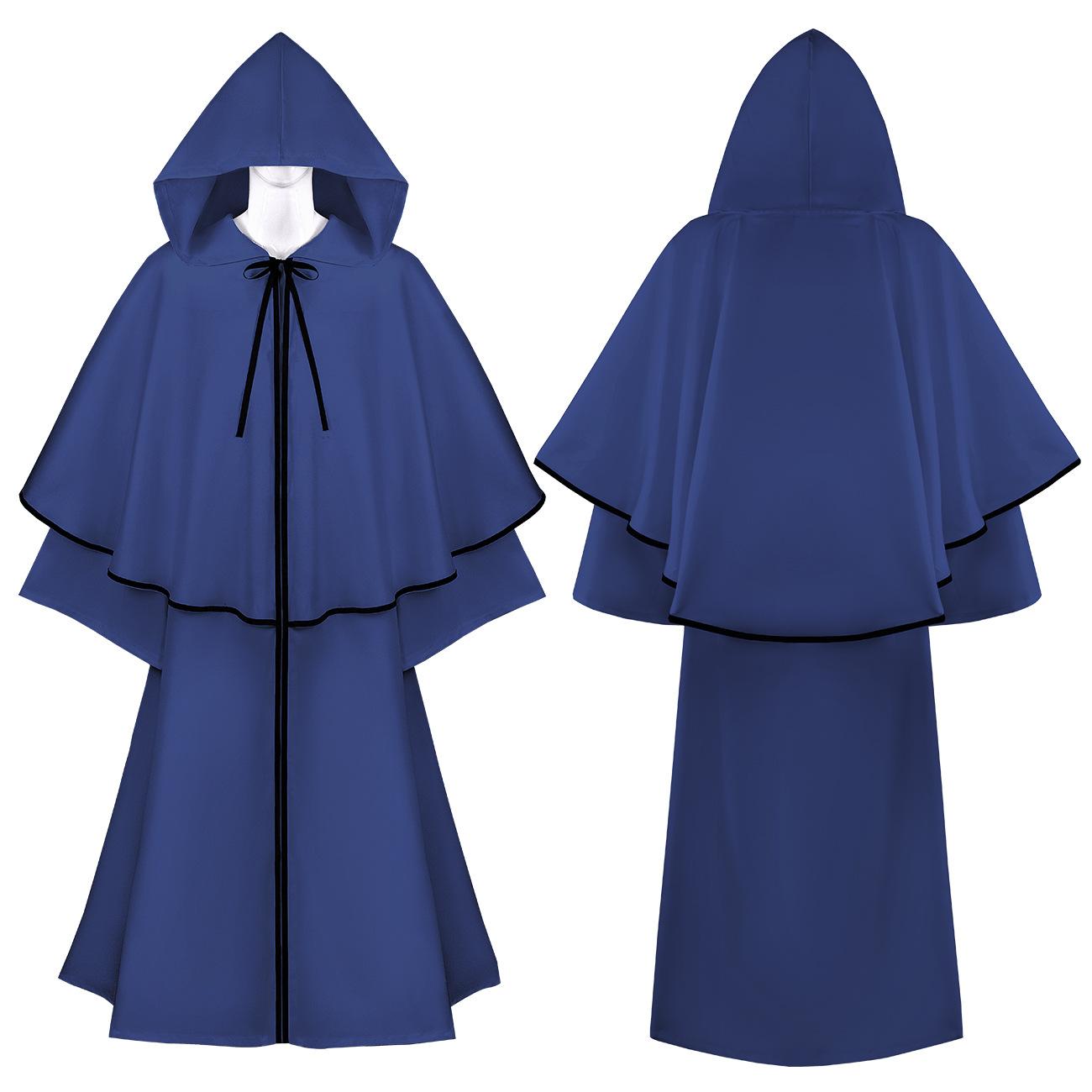Halloween Tod Zauberer Mantel Cosplay Kostüm Mönch Mit Kapuze Roben Mantel Cape Mönch Mittelalter Renaissance Priester Kinder Erwachsene S blau