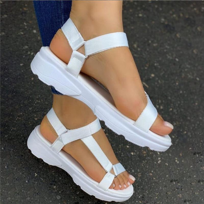 Mode Plus Größe Frauen Schuhe 2022 Sommer Neue Damen Mode Sandalen Regenbogen Farbe Klett Flache Damen Sandalen 36 weiß