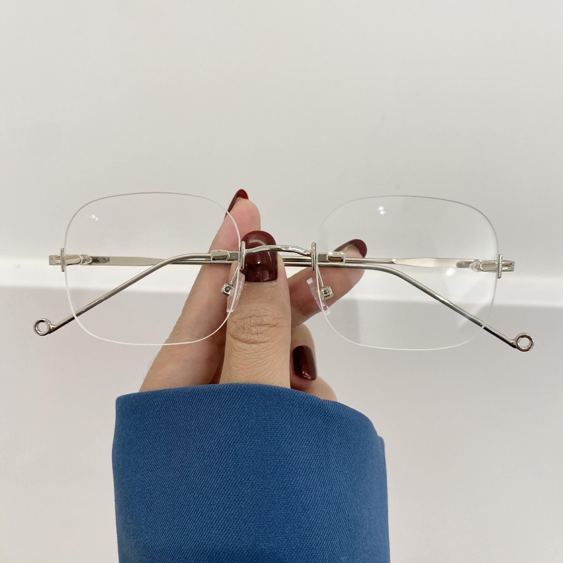 Rahmenlose Ultraleichte Myopie-Brille für Damen Retro Anti-Blaulicht Lesebrille Metallrahmen Quadratisch Kleiner Rahmen Brillen -3.5