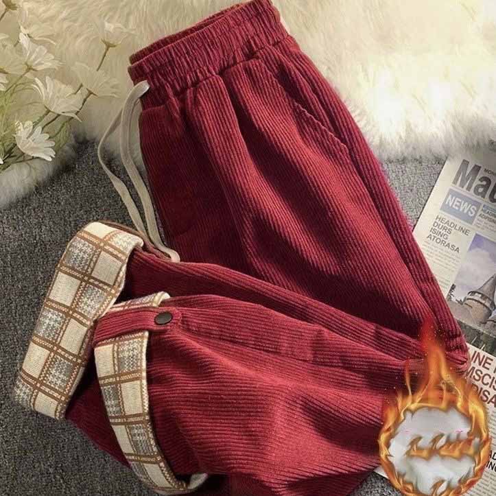 Winter oder Frühling Damen Retro Cord Casual Hose Harajuku Weitbein Hose Street Jogginghose Gerade Hohe Taille Hose XXL rot