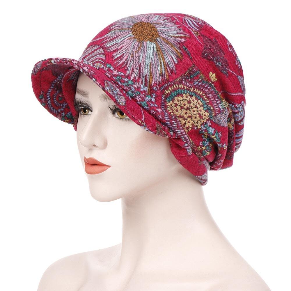 Bequeme Chemo-Mützen mit Print-Design Schirmmütze Modisches Chemo-Kopftuch Kopftuch rot