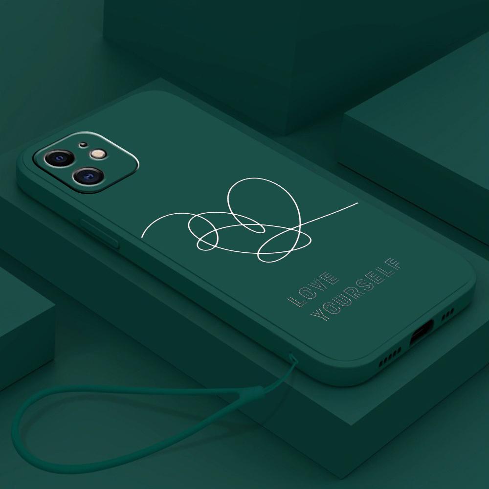 Samsung Galaxy A14 A24 A54 A34 für iPhone 11 12 13 14 15 Pro Max Xiaomi Redmi 13C Huawei Straight Edge Soft Phone Case NY11 Love Yourself Flower Samsung S20 Plus/S11 grün