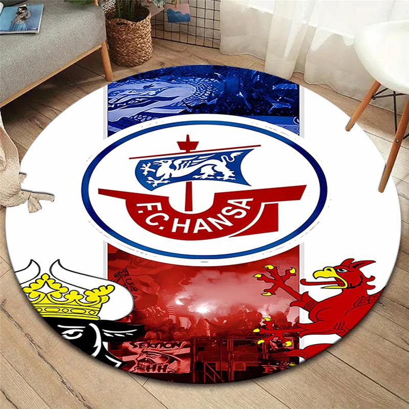 FC Hansa Rostock Runder Teppich, Teppich für Wohnzimmer Schlafzimmer Sofa Spielzimmer Dekoration, Rutschfeste Bodenmatte 100cmx100cm