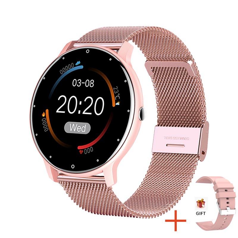 2026 Wasserdichte Damen Smart Band Uhr Echtzeit-Wettervorhersage Herren Uhren Sport Damen Smartwatch Für Damen Android IOS Silicone + mesh steel rosa