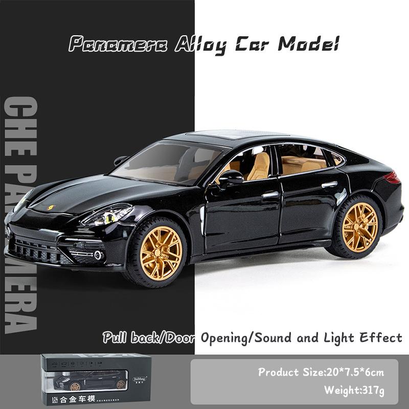 Panamera-Automodell aus Metalllegierung im Maßstab 1:24, Licht- und Soundeffekte, Druckguss-Autospielzeug für Jungen, Babyspielzeug, Geburtstagsgeschenk, Kinderspielzeug, Auto, Jungenspielzeug-Sammlung 1/24-Size:20*7.5*6cm schwarz