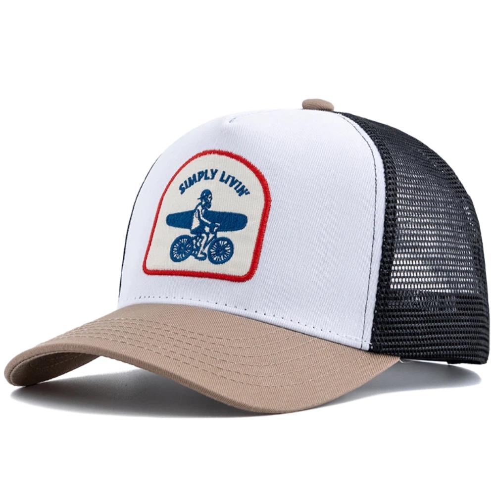 Unisex Gestickte Trucker-Kappe Netz-Baseballkappe Sommer Outdoor Sonnenschutz Trend-Hut Kappe Für Männer Frauen 56cm-60cm khaki/weiß