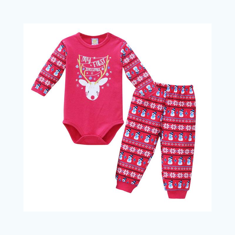 Neugeborene Kinder Jungen Mädchen Baumwolle Kleidung Set Strampler Hosen 2 Teile/satz Sport Outfits Druckknopf Strampler Warme Weihnachtskleidung Zweiteiler 68 rot