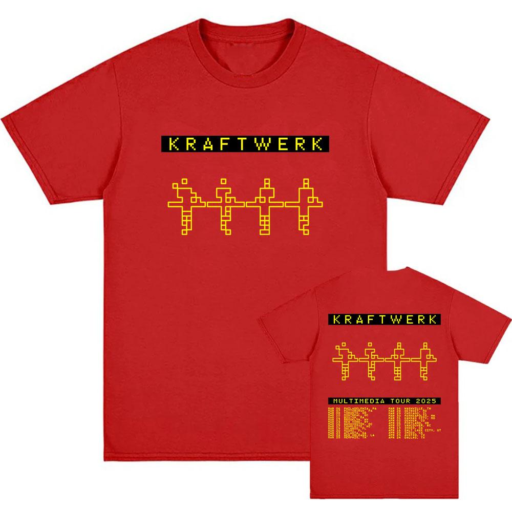 Elektronische Band KRAFTWERK T-Shirts Baumwolle Kurzarm Herren T-Shirt Sommer Rundhals Hip Hop Streetwear Unisex Männer/Frauen T-Shirts M rot