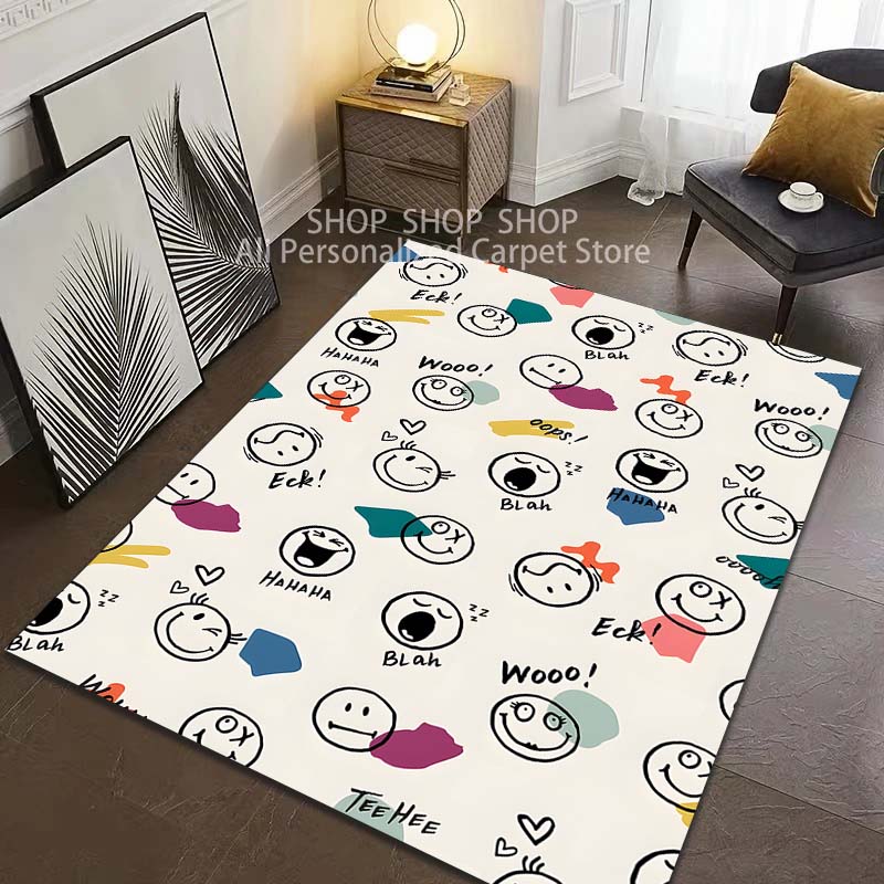 Auswahl mehrerer Größen Kreativer Teppich mit Smiley-Gesichtsmuster für Wohnzimmer Schlafzimmer Sofa Heimdeko Rutschfeste Bodenmatte Große Größe 50x80cm (20x31in)