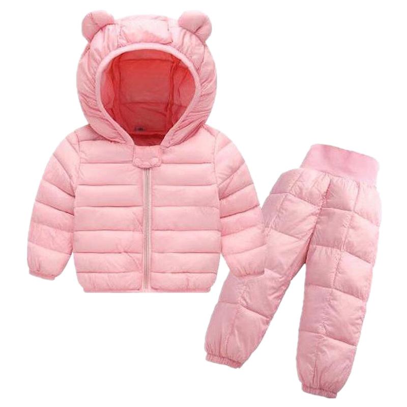 Winter Kinder Kleidung Sets Baby Jungen Warme Mit Kapuze Unten Jacken Hosen Kleidung Sets Baby Mädchen Jungen Schneeanzug Mäntel 90cm rosa