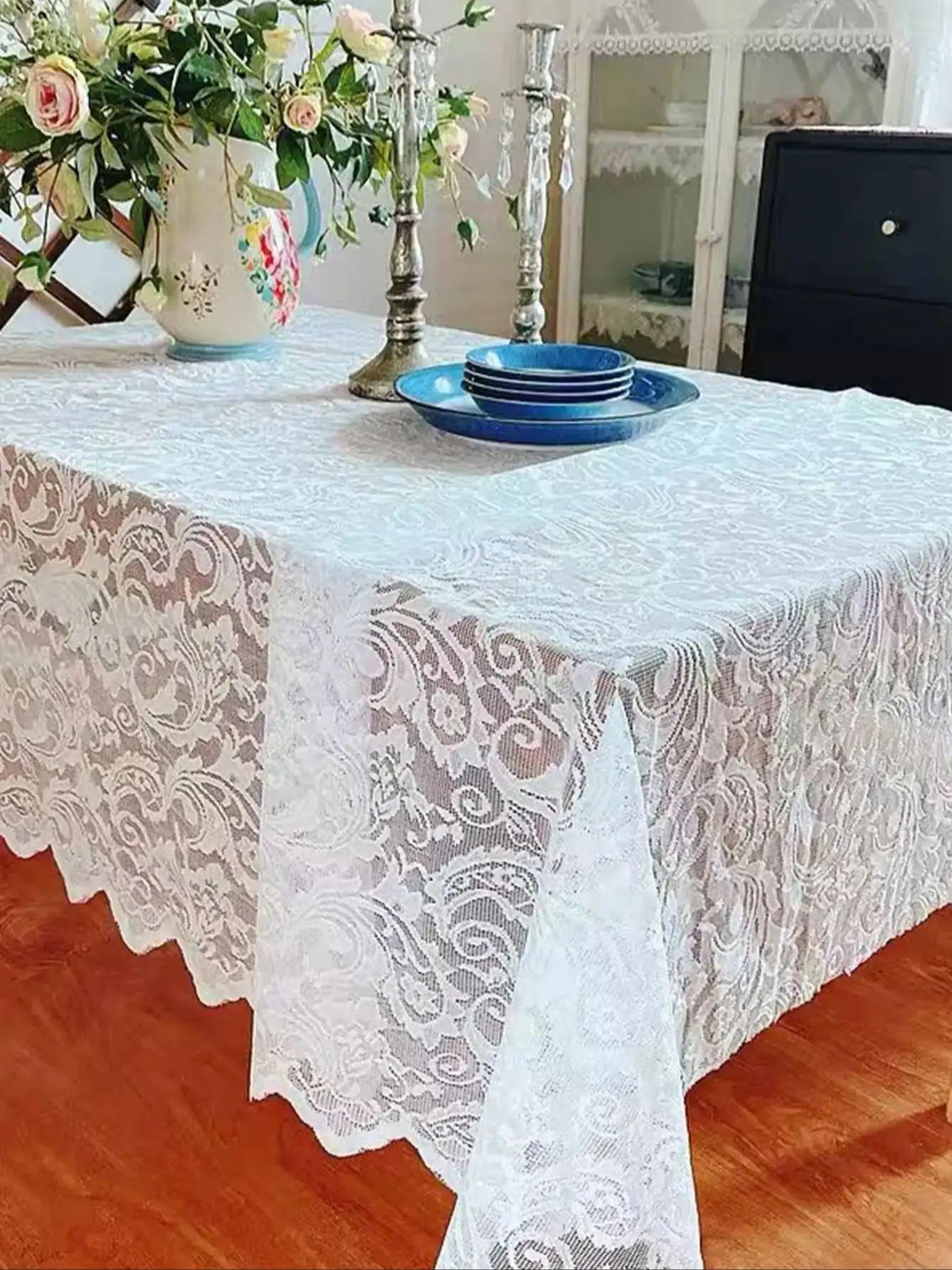 Weiße Spitzentischdecke für rechteckige Tische, Tischdecken im Vintage-Stil für Hochzeitsempfang, Babyparty, Geburtstagsfeier 100x140cm weiß