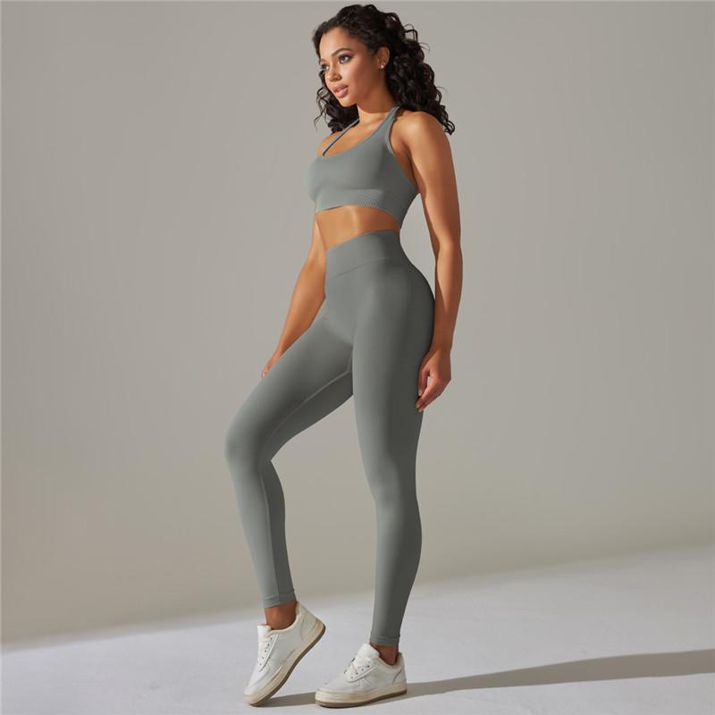 Auroth 2-teiliges Trainingsset für Damen, Yoga-Outfit, nahtloses Tank-Top, hohe Taille, Yoga-Leggings, dehnbare Fitness-Sets M dunkelgrau