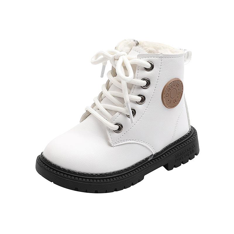 Winter Kinder Stiefel Jungen Mädchen Leder Martin Stiefel Plüsch Mode Wasserdicht Nicht-rutsch Warme Kinder Stiefel Schuhe 26 weiß