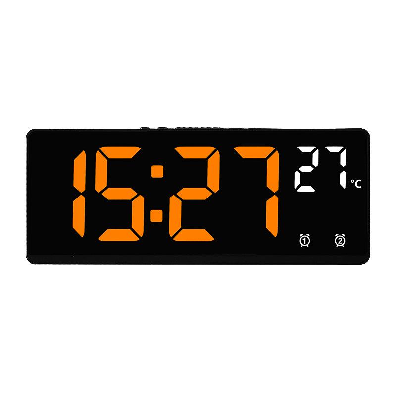 Sprachsteuerung Spiegel Wecker Digitale Temperatur Dual Alarm Snooze Desktop Tischuhr Nachtmodus 12/24H LED Uhr Uhr Acrylic schwarz/orange