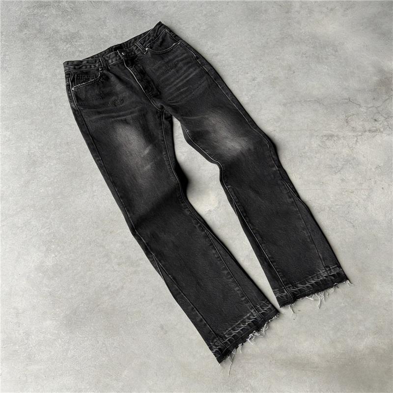 Y2K Vintage Slim Fit Jeans, trendige gewaschene Herren- und Damen-Jeans im Harajuku-Hip-Hop-Stil mit geradem Bein und Gothic-Fransen, lässige Micro-Flared-Jeans XL schwarz