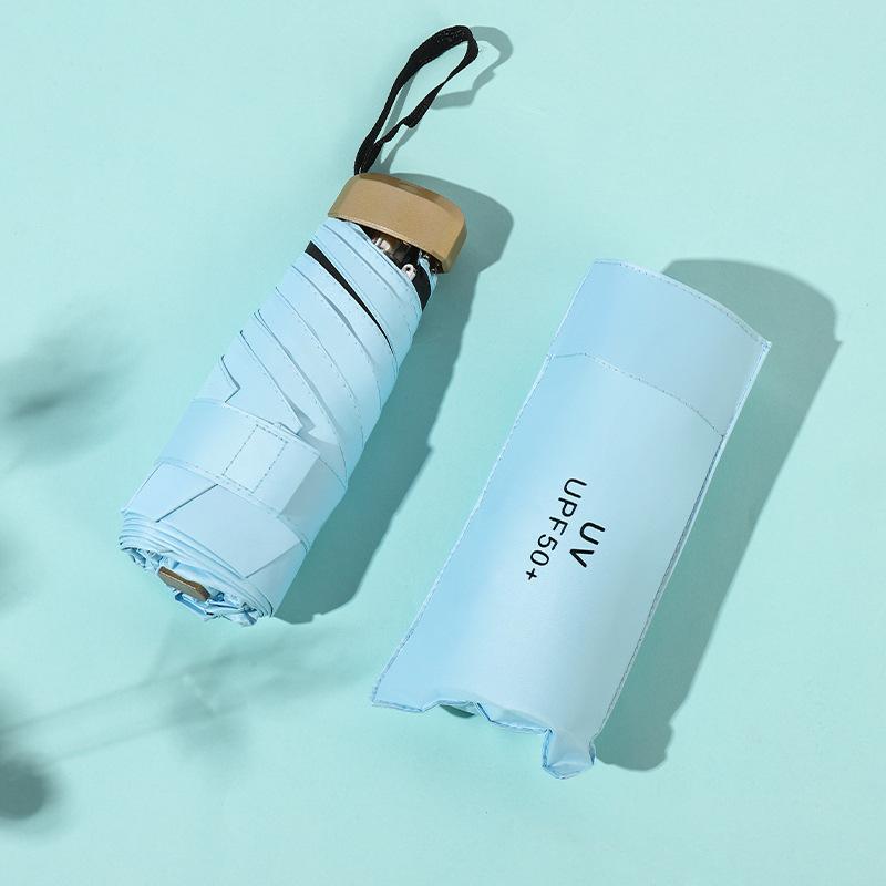 Mini Sonnenschirm Kleine Tasche Regen Reise Regenschirm Vinyl Taschenschirm UV Schutz Sonnenschutz Tasche Sonnenschirm Kapsel 1PCS hellblaue