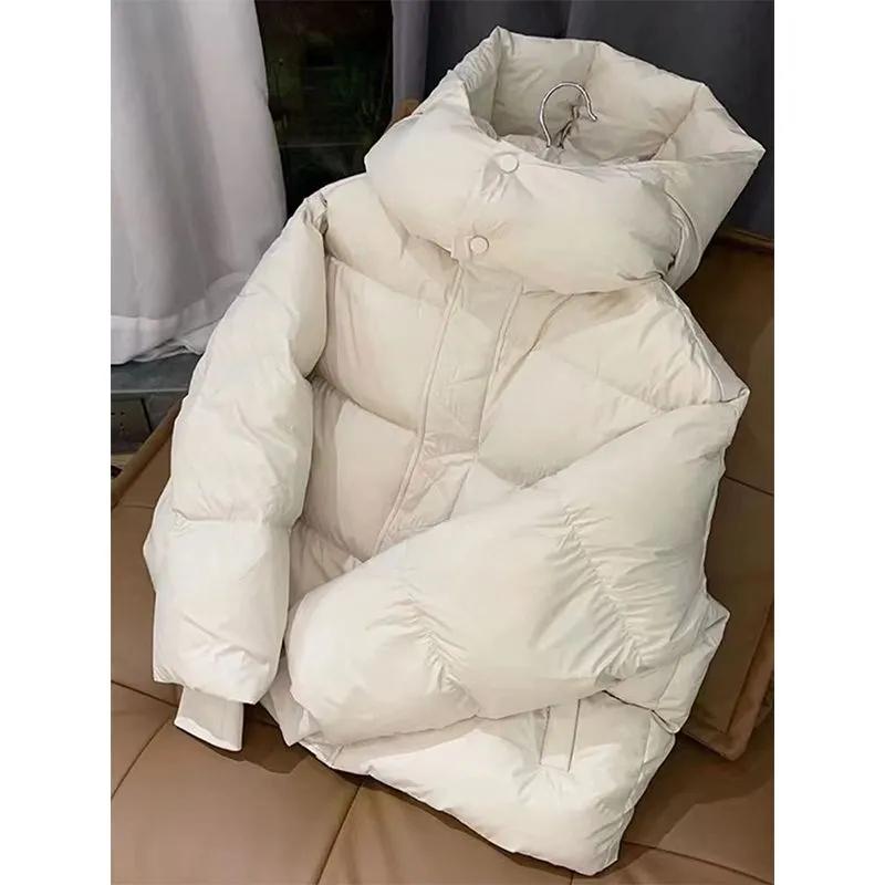 Daunenjacke Damen Kurz Kapuze Dick Gefütterte Jacke Brotjacke Locker Winter Gefütterte Jacke S weiß