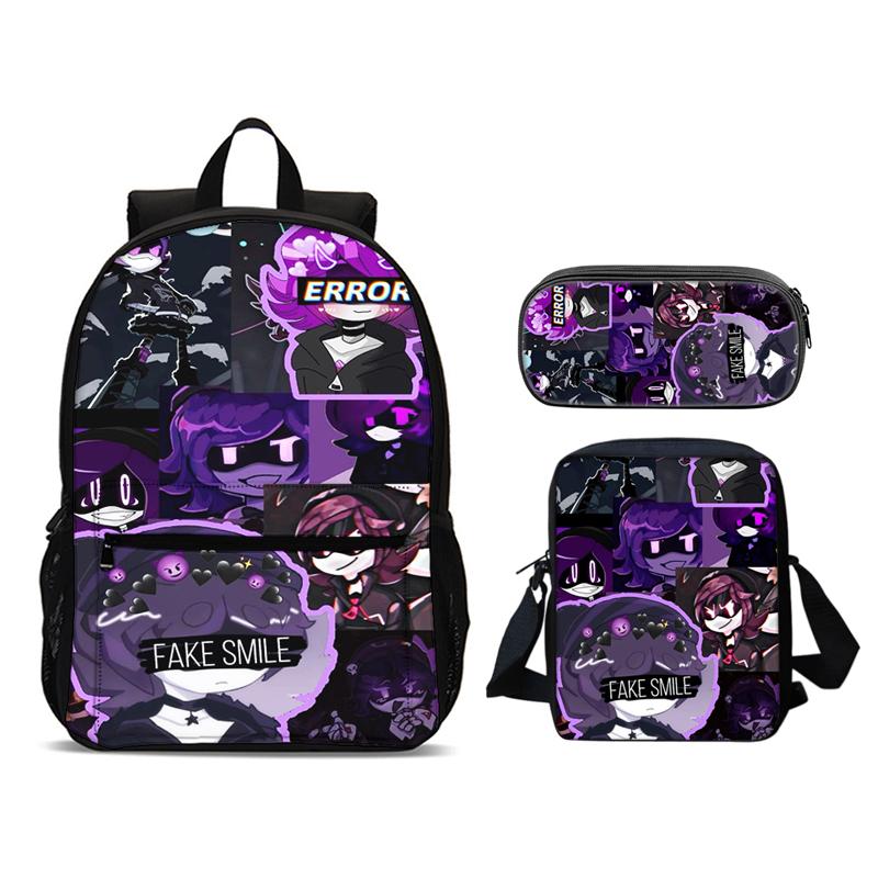 Murder Drones 3-teiliges Set Rucksack 47cm/18.5inch Großer Fassungsvermögen Rucksack Umhängetasche Federmäppchen Schultaschen für Jungen Mädchen Bestes Geschenk