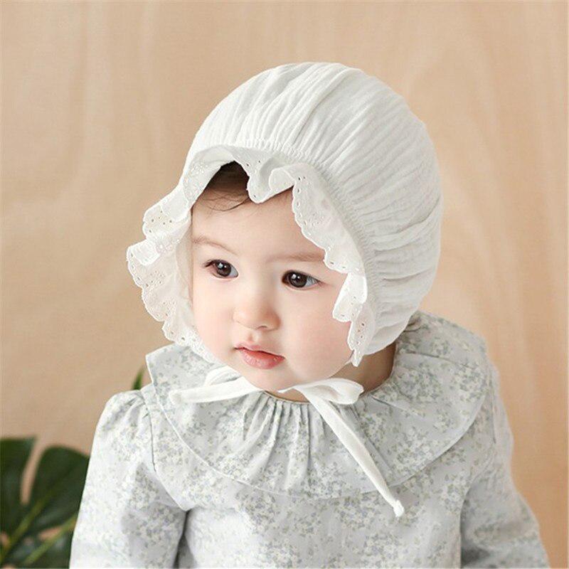 Spitze Neugeborenen Baby Hut Nette Baumwolle Kinder Baby Mädchen Hut Kappe Prinzessin Infant Kleinkind Baby Motorhaube weiß