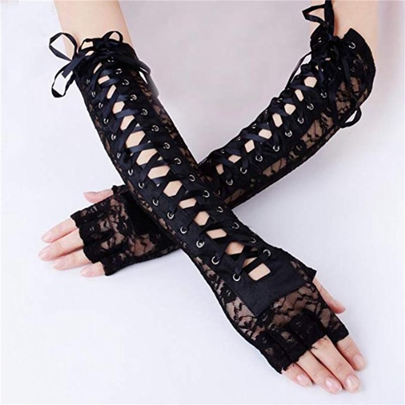 Cosplay Handschuhe 1 Paar Halloween Retro Damen Lange Handschuhe Gothic Spitze Fingerlos One Size