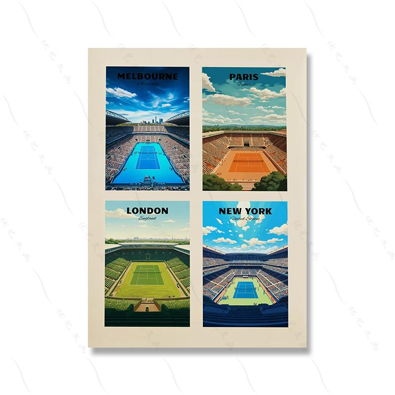 Tennis Grand Slam Turniere Poster Tennis Turniere Wandkunst Tennisplätze Kunstdruck Tennis Geschenk Tennis Wanddekoration 70X100CM No Framed