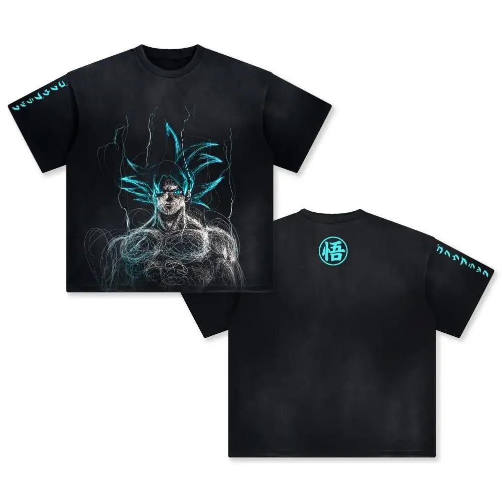 Anime Dragon Ball Cosplay Gewaschenes T-Shirt Baumwolle Kurzarm Locker Groß Lässig Sport Fitness T-Shirt Herren Harajuku Kleidung S