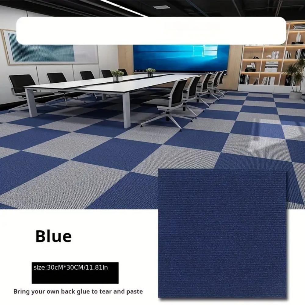 Quadratische, selbstklebende Teppichfliesen für Büro und Zuhause, rutschfester Polyesterteppich mit Schaumstoffrücken, einfarbiges Muster, Dekoration für Büro und Veranda. 1PCS blau