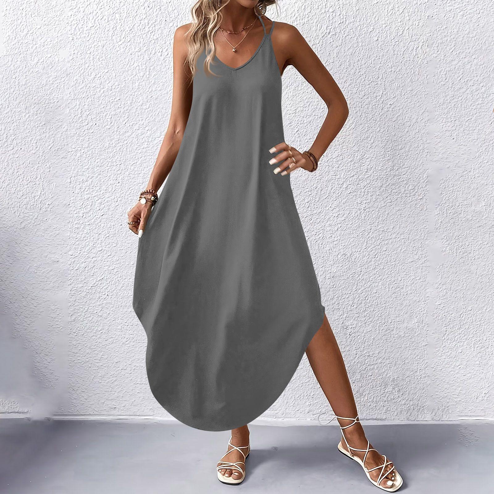 Damen Sommerkleider Ärmellos Lässig Maxikleid Urlaubs kleider für Damen 2026 Sexy Kleider für Damen Strandkleider für Damen S gray