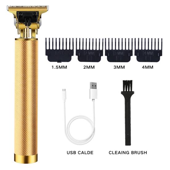 Elektrischer Haarschneider, praktisch, verschleißfest, wiederaufladbar, aus Aluminiumlegierung, Haarschneider, Haarschneidewerkzeug für Kinder und Erwachsene goldgelb