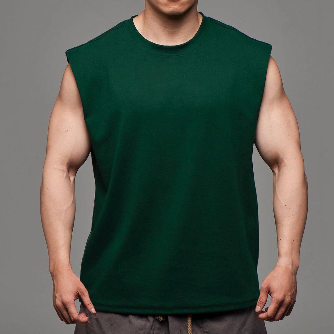 Sommer Herren Baumwolle Sprort T-Shirt Bodybuilding Slim Shirts Ärmellose Tank Tops Gym Workout Shirt Männer Sportwear Lose T Shirt Männer XXXL grün