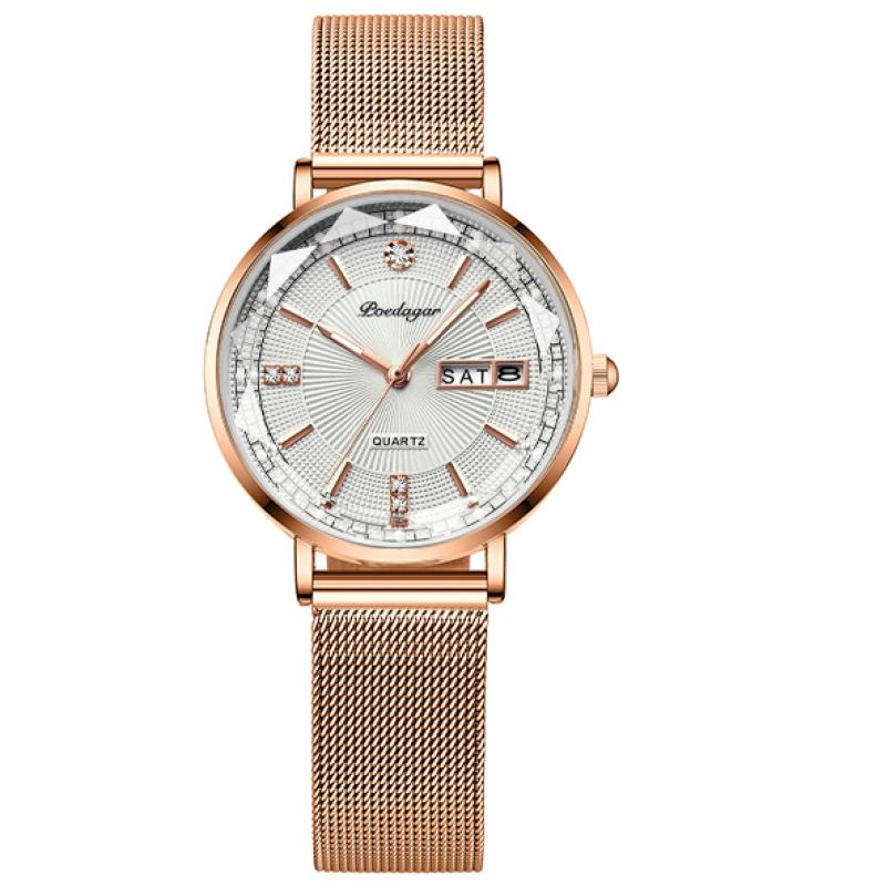 Luxus Frauen Armband Quarz Uhren Für Frauen Casual Wasserdicht Leucht Mesh Edelstahl Damen Armbanduhren Hohe Qualität weiß