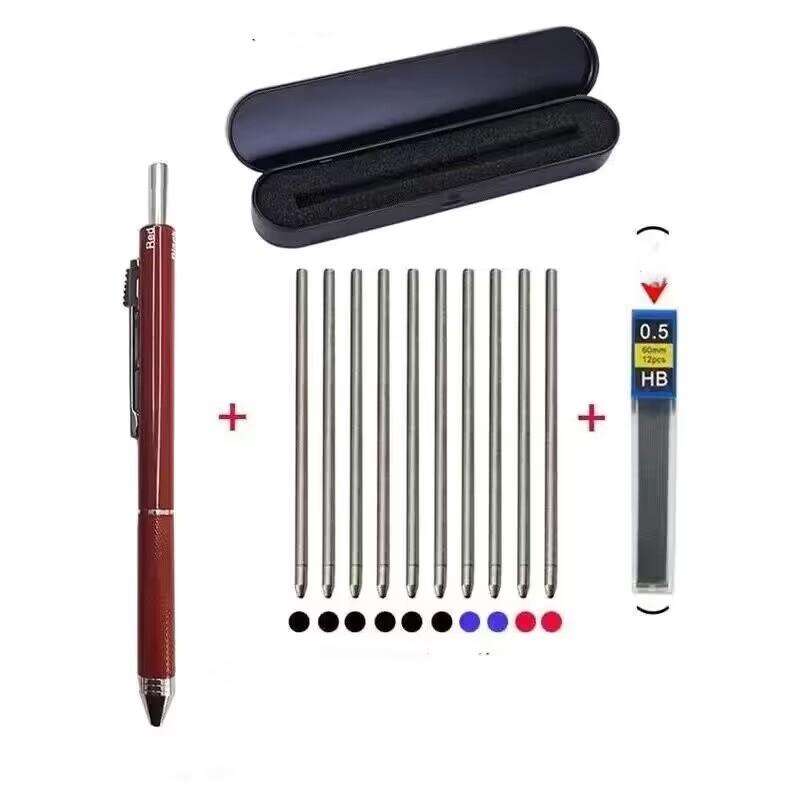 Mehrfarbiger Stift aus Metall, 4-in-1-Kugelschreiber mit Schwerkraftsensor, 3-Farben-Kugelschreiber und 1 Druckbleistift, für Büro, Schule, Schreibwaren, Gfit