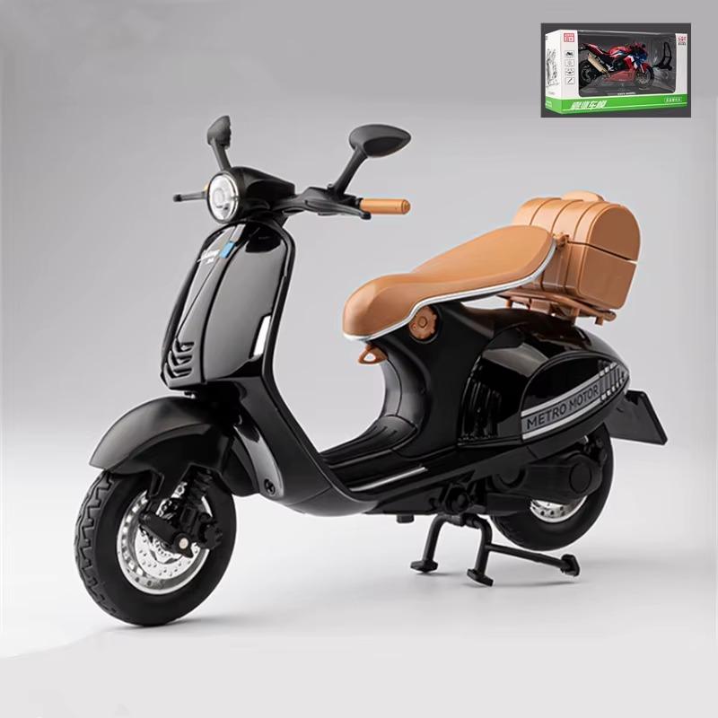 Vespa 946, Maßstab 1/12, Legierung, klassisches Freizeit-Motorradmodell, Druckguss, Metall, Straßen-Retro-Motorradmodell, Ton und Licht, Kinderspielzeug, Geschenk schwarz